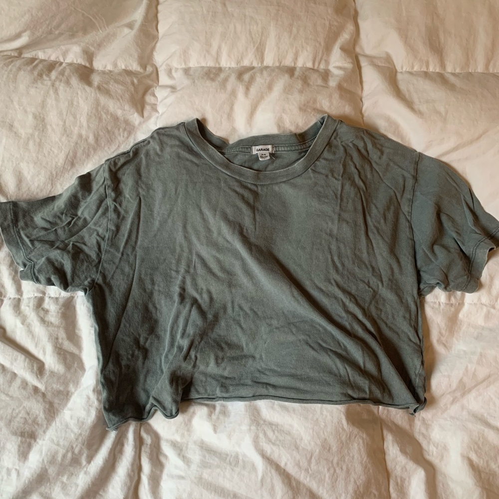 Grey/blue ish over sized cropped shirt | size: S